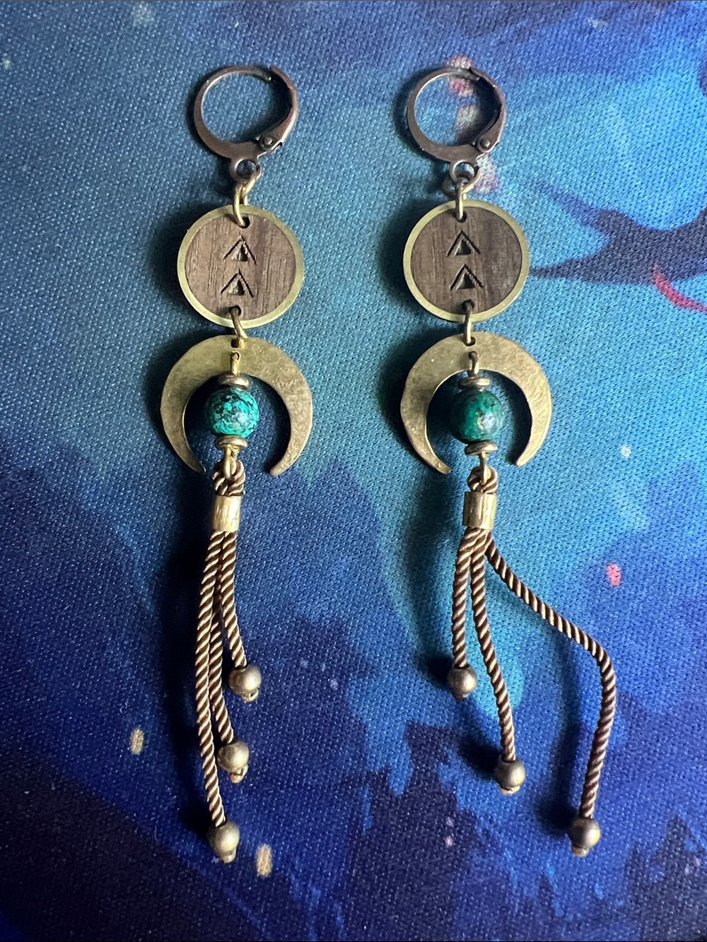 Boho Turquoise Crescent Tassel Earrings